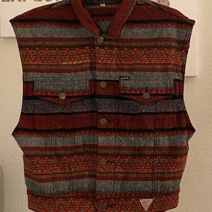 Vintage GUESS Georges Marciano Native American Vest Size S Button Front Women's